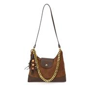 CORIOS Moda Bolso de Bandolera para Mujer Bolso de Hombro con Colgante de Perlas de Madera PU Cuero Bolso de Mano Patrón de Rombo Acolchado Bolso Cruzado Elegante Tote Marrón