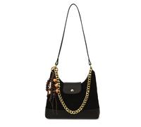 CORIOS Moda Bolso de Bandolera para Mujer Bolso de Hombro con Colgante de Perlas de Madera PU Cuero Bolso de Mano Patrón de Rombo Acolchado Bolso Cruzado Elegante Tote Negro