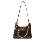CORIOS Moda Bolso de Bandolera para Mujer Bolso de Hombro con Colgante de Perlas de Madera PU Cuero Bolso de Mano Patrón de Rombo Acolchado Bolso Cruzado Elegante Tote Café