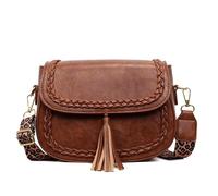 CORIOS Moda Bolso de Bandolera para Mujer PU Cuero Bolso de Hombro Elegante Bolso de Mano con Motivo Trenzado Exquisito Media Bolso Cruzado Shopper Trabajo Compras Viajes Tote Marrón Amarillento