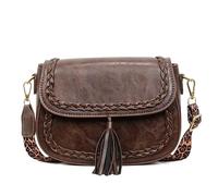 CORIOS Moda Bolso de Bandolera para Mujer PU Cuero Bolso de Hombro Elegante Bolso de Mano con Motivo Trenzado Exquisito Capacidad Media Bolso Cruzado Shopper Trabajo Compras Viajes Tote Café