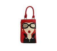 CORIOS PU Cuero Bolso de Bandolera para Mujer Novedad 3D Lady Face Bolso de Mano Elegante Bolso de Hombro Pequeño Bolso Shopper Retro Bolso Cruzado Bolso Tote Billetera Cartera Monedero Rojo