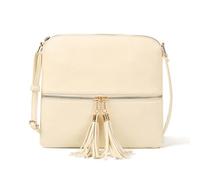 CORIOS PU Cuero Bolso de Hombro para Mujer Bolso de Bandolera con Borlas Elegante Retro Bolso de Mano Cruzado Medio Bolso Shopper Trabajo Compras Viajes Tote Beige