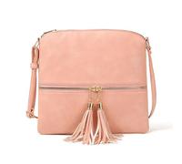 CORIOS PU Cuero Bolso de Hombro para Mujer Bolso de Bandolera con Borlas Elegante Retro Bolso de Mano Cruzado Medio Bolso Shopper Trabajo Compras Viajes Tote Rosa