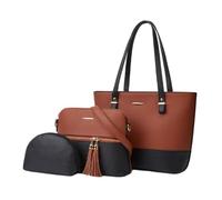 CORIOS PU Cuero Bolso de Mano Mujer Bolso de Hombro 3pcs Set Bolso Bandolera con Flecos Gran Capacidad Bolso Shopper Elegante Bolso Cruzado la Vida Diaria Trabajo Compras Viaje Tote Marrón y Negro