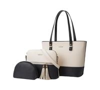 CORIOS PU Cuero Bolso de Mano Mujer Bolso de Hombro 3pcs Set Bolso Bandolera con Flecos Gran Capacidad Bolso Shopper Elegante Bolso Cruzado la Vida Diaria Trabajo Compras Viaje Tote Blanco y Negro