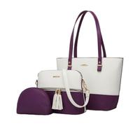 CORIOS PU Cuero Bolso de Mano Mujer Bolso de Hombro 3pcs Set Bolso Bandolera con Flecos Gran Capacidad Bolso Shopper Elegante Bolso Cruzado la Vida Diaria Trabajo Compras Viaje Tote Blanco y Morado