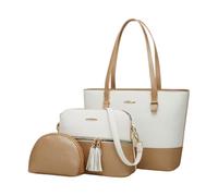 CORIOS PU Cuero Bolso de Mano Mujer Bolso de Hombro 3pcs Set Bolso Bandolera con Flecos Gran Capacidad Bolso Shopper Elegante Bolso Cruzado la Vida Diaria Trabajo Compras Viaje Tote Blanco y Dorado