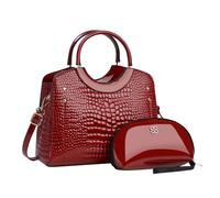 CORIOS PU Cuero Bolso de Mano para Mujer Patrón de Cocodrilo Bolsos de Hombro Impermeable Bolso Bandolera Gran Capacidad Bolsa Shopper Retro Bolso Cruzados Elegante Bolso Tote 2pcs Rojo