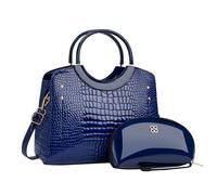 CORIOS PU Cuero Bolso de Mano para Mujer Patrón de Cocodrilo Bolsos de Hombro Impermeable Bolso Bandolera Gran Capacidad Bolsa Shopper Retro Bolso Cruzados Elegante Bolso Tote 2pcs Azul