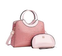 CORIOS PU Cuero Bolso de Mano para Mujer Patrón de Cocodrilo Bolsos de Hombro Impermeable Bolso Bandolera Gran Capacidad Bolsa Shopper Retro Bolso Cruzados Elegante Bolso Tote 2pcs Rosa