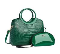 CORIOS PU Cuero Bolso de Mano para Mujer Patrón de Cocodrilo Bolsos de Hombro Impermeable Bolso Bandolera Gran Capacidad Bolsa Shopper Retro Bolso Cruzados Elegante Bolso Tote 2pcs Verde