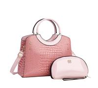 CORIOS PU Cuero Bolso de Mano para Mujer Patrón de Cocodrilo Bolsos de Hombro Impermeable Bolso Bandolera Gran Capacidad Bolsa Shopper Retro Bolso Cruzados Elegante Bolso Tote 2pcs Rosa