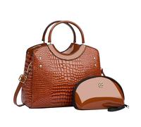 CORIOS PU Cuero Bolso de Mano para Mujer Patrón de Cocodrilo Bolsos de Hombro Impermeable Bolso Bandolera Gran Capacidad Bolsa Shopper Retro Bolso Cruzados Elegante Bolso Tote 2pcs Tierra Amarillo