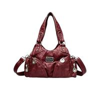 CORIOS Retro Bolso Bandolera Mujer Bolso de Mano con Múltiples Bolsillos Bolso de Hombro de Cuero PU Gran Capacidad Bolso Cruzado Elegante Tote para Trabajo Viajes Compras Citas Uso Diario Rojo Vino