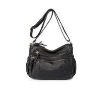 CORIOS Retro Bolso Bandolera para Mujer Bolso de Hombro de Cuero PU Bolso de Mano con Múltiples Bolsillos Tote con Correa Ajustable para Compras Citas Viajes Trabajo Uso Diario Negro Dorado