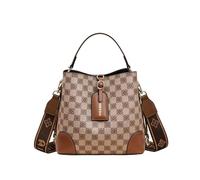CORIOS Retro Bolso de Bandolera para Mujer Bolso de Cubeta con Patrón Vintage PU Cuero Bolso de Mano de Hombro Bolso Shopper Elegante Tote Bolso Cruzado para Viajes Trabajo Compras Caqui a Cuadros