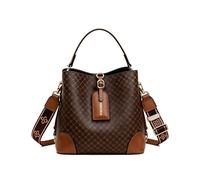 CORIOS Retro Bolso de Hombro para Mujer PU Cuero Bolso de Mano de Bandolera Bolso de Cubeta con Patrón Vintage Pequeño Elegante Bolso Cruzado Tote para Viajes Trabajo Compras Cuadros Romboidales Café