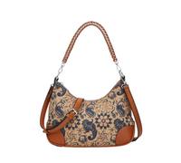 CORIOS Retro Bolso de Mano para Mujer Bolso de Hombro de Corcho Natural Suave Bolso Bandolera Bohemio con Estampados Étnicos Tote asa de Cadena Trenzada para Compras Viajes Azul con Estampado Floral