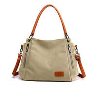 CORIOS Retro Bolso de Mano para Mujer Bolso de Hombro Lona Bolso Bandolera Gran Capacidad Bolso Tote Bolsa Shopper Multifuncional Bolsa de Ocio para Trabajo Compras Citas Viajes Caqui