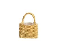 CORIOS Tejidos a Mano para Mujer Tejido Bolsos de Playa Madera Abalorios Bolsa de Cubo Calado Bolso de Mano Bolsos de Verano Bolso Tote para Estilo Boho para Vacaciones Citas Fiesta Amarillo