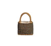 CORIOS Tejidos a Mano para Mujer Tejido Bolsos de Playa Madera Abalorios Bolsa de Cubo Calado Bolso de Mano Bolsos de Verano Bolso Tote para Estilo Boho para Vacaciones Citas Fiesta Café
