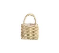 CORIOS Tejidos a Mano para Mujer Tejido Bolsos de Playa Madera Abalorios Bolsa de Cubo Calado Bolso de Mano Bolsos de Verano Bolso Tote para Estilo Boho para Vacaciones Citas Fiesta Blanco