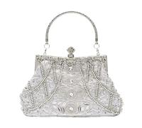 CORIOS Vintage 1920s Bolsa de Noche Clutch con Cuentas para Mujer Embrague de Lentejuelas Bolsos de Fiesta Bolso de Boda Elegante Bolso de Hombro para Lujoso Fiesta de Graduación Banquete Plata