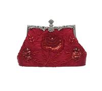 CORIOS Vintage 1920s Cuentas Bolsa de Noche Clutch con Floral para Mujer Embrague de Lentejuelas Bolsos de Fiesta Bolso de Boda Elegante Bolso de Hombro para Banquete Fiesta de Graduación Rojo