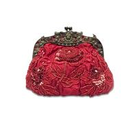 CORIOS Vintage 1920s Cuentas Bolsa de Noche Clutch con Floral para Mujer Embrague de Lentejuelas Bolso de Boda Bolsos de Fiesta Elegante Bolso de Hombro para Fiesta de Graduación Banquete Rojo