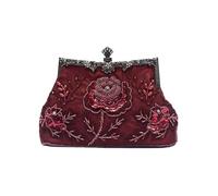 CORIOS Vintage 1920s Cuentas Bolsa de Noche Clutch con Floral para Mujer Embrague de Lentejuelas Bolsos de Fiesta Bolso de Boda Elegante Bolso de Hombro para Banquete Fiesta de Graduación Vino Rojo