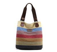 CORIOS Vintage Bolsos de Mujer Bolso de Mano Lona Gran Capacidad Bolso de Hombro Multicolor Rayas Bolsa Tote Bolso Shopper para Compras Viajes Citas Trabajo
