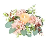 Coritas de Anillos de Velas, Anillos de Vela de Flores 3 ID y 9 OD Dahlia Artificial con Hojas Vidas al porieras y centros de Mesa de bajo Mantenimiento para Mesa de Comedor, Corona