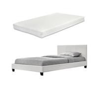 [corium] cama albacete cuero sintético moderna - con colchón de espuma fría (140 x 200) (blanco)