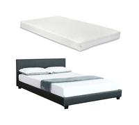 [corium] cama albacete cuero sintético moderna - con colchón de espuma fría (140 x 200) (gris oscuro)