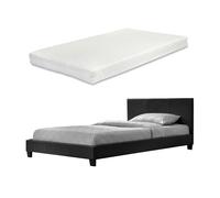 [corium] cama albacete cuero sintético moderna - con colchón de espuma fría (140 x 200) (negro)
