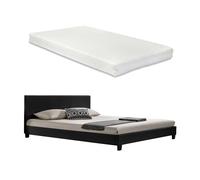 [corium] cama albacete cuero sintético moderna - con colchón de espuma fría (160 x 200) (negro)