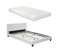 [corium] cama albacete cuero sintético moderna - con colchón de espuma fría (180 x 200) (blanco)