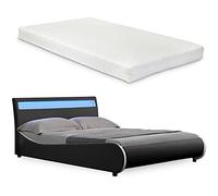 Corium Cama de Cuero sintético Moderna - Colchón de Espuma fría - con Sistema de iluminación LED - 140cm x 200cm - Negro