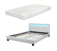 Corium cama de matrimonio paris de cuero sintético - con colchón y led - (140x200cm) - (blanco)