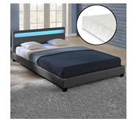 Corium cama de matrimonio paris de cuero sintético - con colchón y led - (180x200cm) - (gris oscuro)