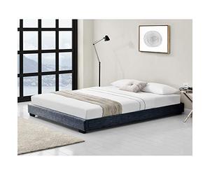 Corium Cama Doble Matrimonio Tapizado en Lienzo 180 x 200 cm Somier Moderno con Listones para Cama Gris Oscuro