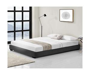 Corium Cama Doble Matrimonio Tapizado en Piel sintética 180 x 200 cm Somier Moderno con Listones para Cama Negro