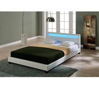 Corium Cama Elegante de Matrimonio tapizada en Piel sintética - con Sistema de iluminación LED - 160x200cm (Blanco) - diseño Moderno