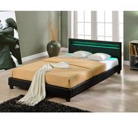 Corium Cama Elegante de Matrimonio tapizada en Piel sintética - con Sistema de iluminación LED - 180x200cm (Negro) - diseño Moderno