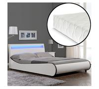 Corium cama doble (valencia) de cuero sintético con colchón y led - (180cm x 200cm) - (blanco)