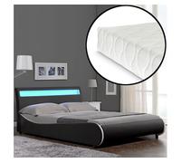 Corium Cama de Cuero sintético Moderna - Colchón de Espuma fría - con Sistema de iluminación LED - 180cm x 200cm - Negro