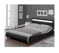 Cama Elegante tapizada en Piel sintética - con Sistema de iluminación LED - 140x200cm (Negro)