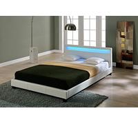 Corium Cama Elegante de Matrimonio tapizada en Piel sintética - con Sistema de iluminación LED - 160x200cm (Blanco) - diseño Moderno