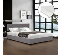 Corium Cama Tapizada Juva con Colchón y Espacio de Almacenamiento Somier Abatible Cama Doble con Cabecero Tapizado en Pana 160 x 200 cm - Gris